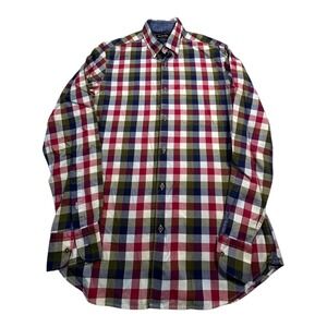 Massimo Dutti Mens Plaid Long Sleeve Button Down Shirt Red‎ Green Blue Cotton